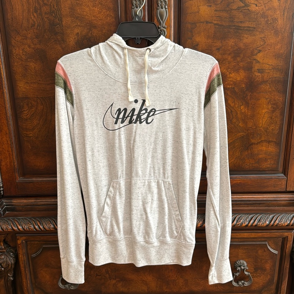 Women’s Nike hoodie pullover thin material with funnel neck oatmeal color